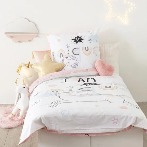 Atmosphera Housse de couette enfant 140&#215;200 Licorne + taie