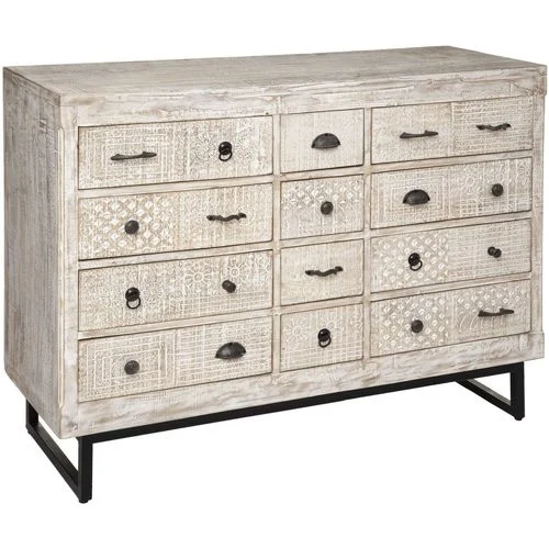 Atmosphera Commode 12 tiroirs Ajay en bois blanchi